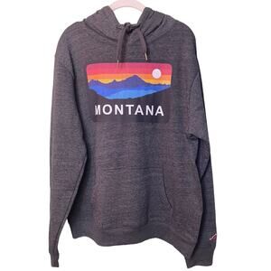 Montana Men’s L Gray Mountains Sunset Stripe Graphic Hooded Sweatshirt League 91